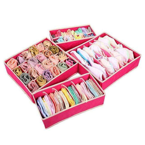 4Pcs Nonwoven Beige Collapsible Storage Box Drawer Dividers Closet Organizers Bra Underwear Lingeri